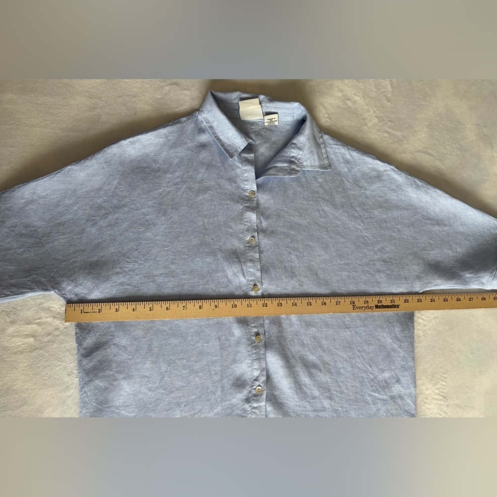 Rachel Zoe Blouse Light Blue Top Botton-Down Short Sleeve 100% Linen Size XS - Picture 4 of 8